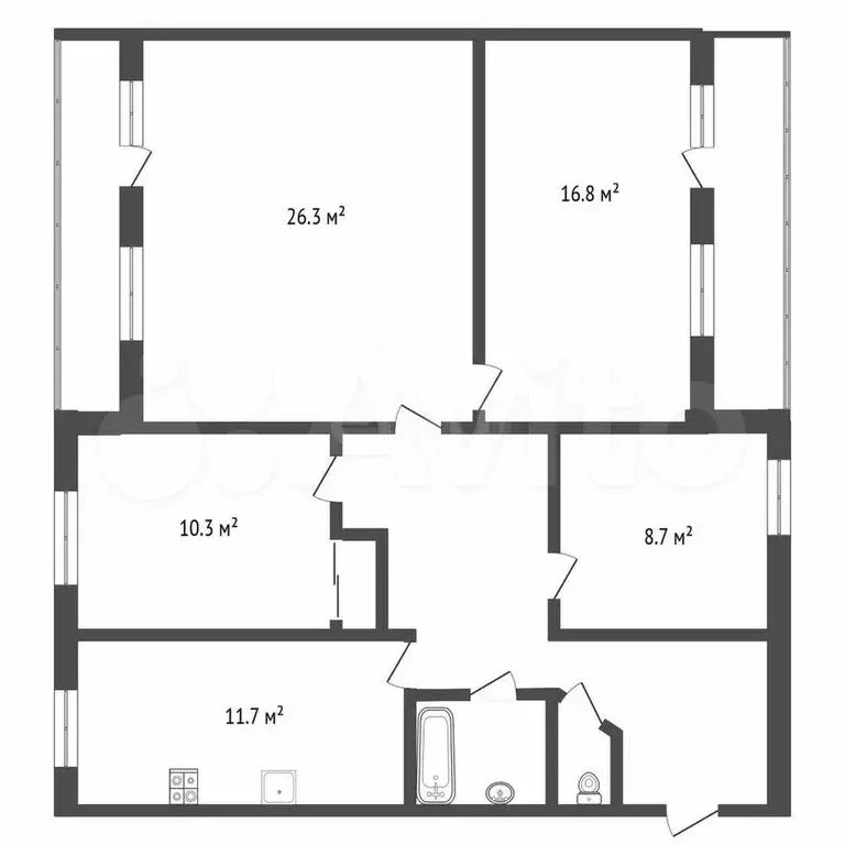 4-к. квартира, 94,7 м, 3/5 эт. - Фото 0