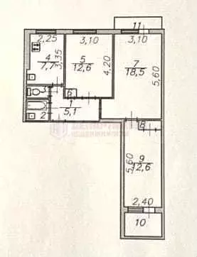 3-к. квартира, 63,6 м, 7/9 эт. - Фото 0