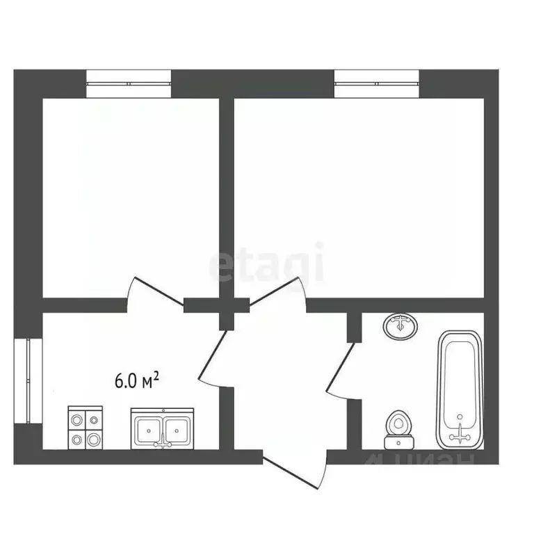 2-к кв. Тамбовская область, Тамбов ул. Рылеева, 67 (34.7 м) - Фото 1