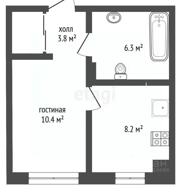 1-к кв. Калининградская область, Светлогорск Дачная ул., 6к1 (28.8 м) - Фото 2