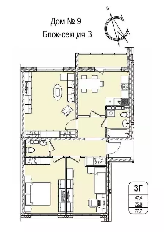 3-к кв. Кемеровская область, Кемерово 55-й мкр, 9 (77.77 м) - Фото 0
