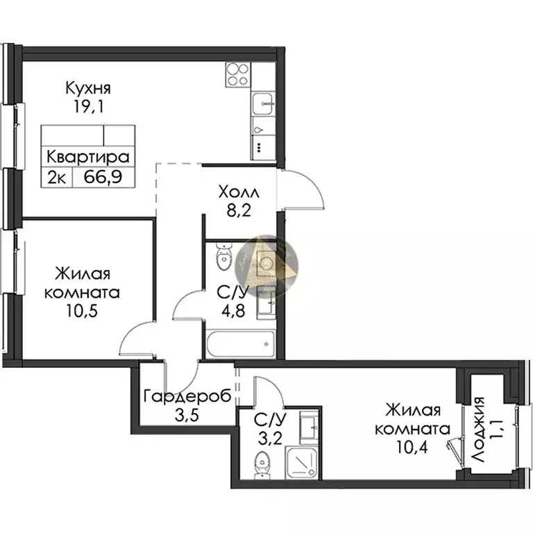 2-комнатная квартира: Санкт-Петербург, Галерный проезд, 1к2 (66.9 м) - Фото 1