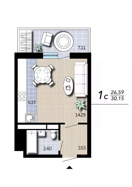 Студия Воронежская область, Воронеж Гвардейский пер., 21 (30.15 м) - Фото 2