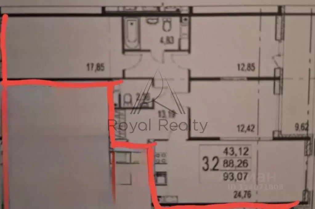 3-к кв. Санкт-Петербург ул. Александра Матросова, 1 (88.0 м) - Фото 2