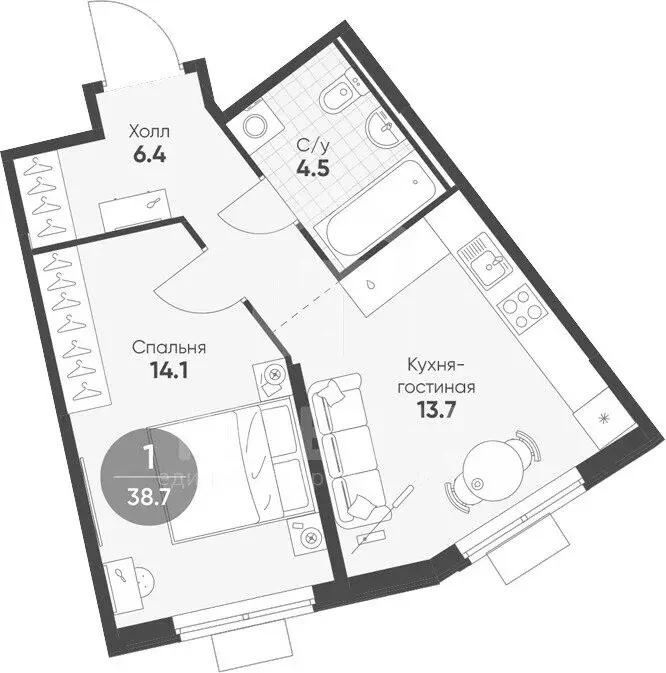 1-комнатная квартира: Мурино, Ручьёвский проспект, 20 (32.4 м) - Фото 1