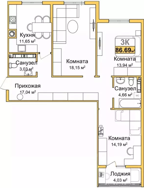 3-к кв. Крым, Симферополь ул. Батурина (84.77 м) - Фото 0