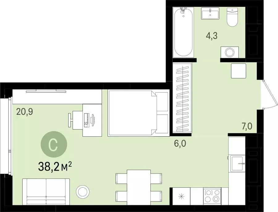 Квартира-студия: Новосибирск, улица Аэропорт, 23 (38.21 м) - Фото 1