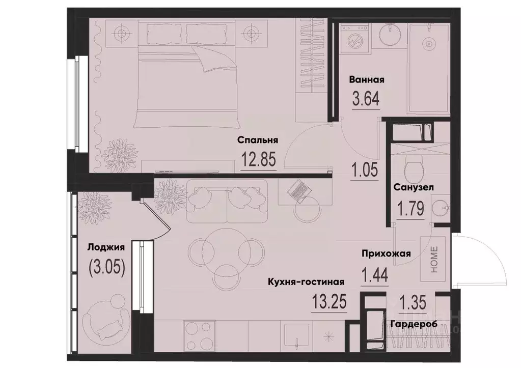 1-к кв. Ленинградская область, Мурино Всеволожский район,  (36.9 м) - Фото 0