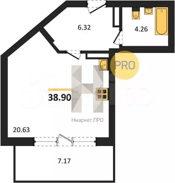 Апартаменты-студия, 38,9 м, 4/5 эт. - Фото 0