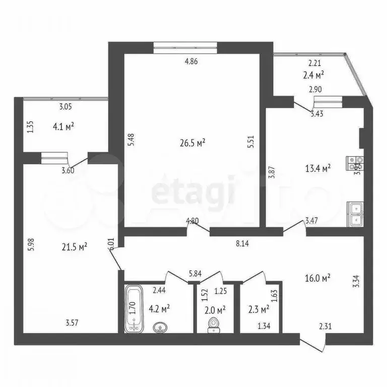 2-к. квартира, 87,5 м, 3/9 эт. - Фото 0