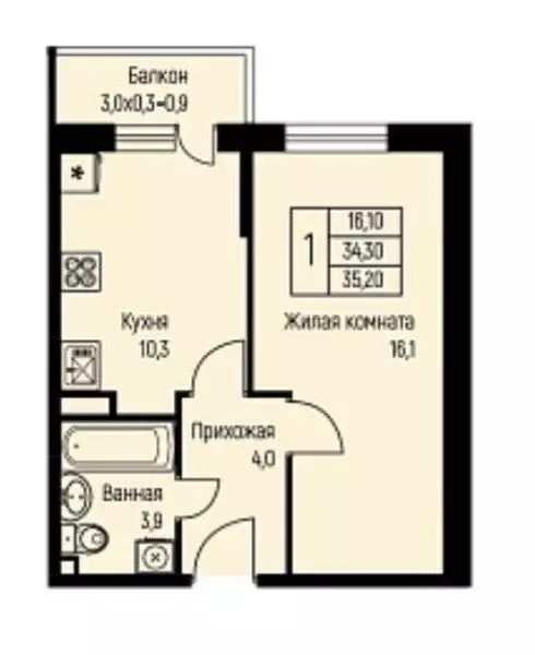 1-комнатная квартира: посёлок Берёзовый, улица имени А.Н. Лодыгина, ... - Фото 1