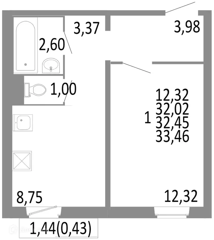 Продаётся 1-к квартира, 32.45 м - Фото 0