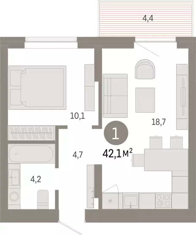 1-комнатная квартира: Омск, Кировский округ (42.11 м) - Фото 1