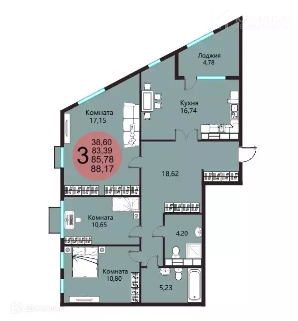 Продаётся 3-к квартира, 88.17 м - Фото 1