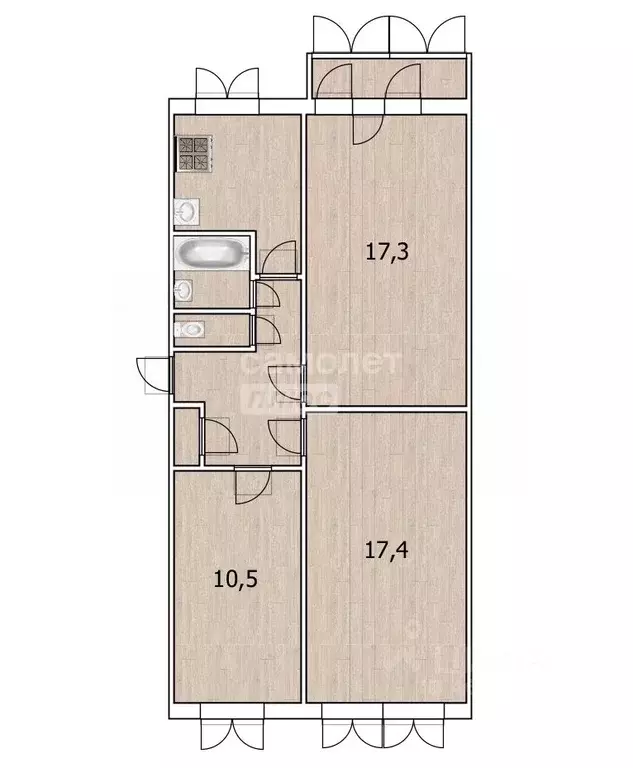 3-к кв. Тюменская область, Тюмень ул. Воровского, 25 (61.8 м) - Фото 2
