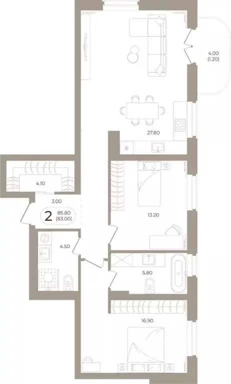 2-к кв. Башкортостан, Стерлитамак ул. Мира, 70 (83.0 м) - Фото 1