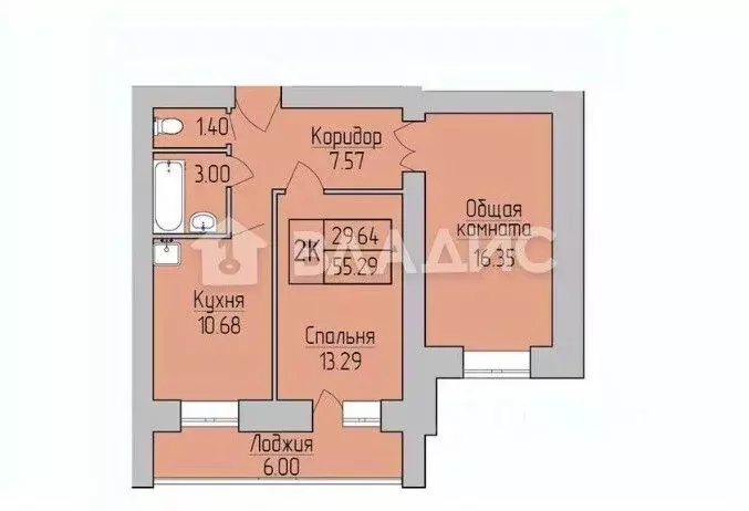 2-к кв. Новосибирская область, Новосибирск ул. Юности, 9 (55.3 м) - Фото 1