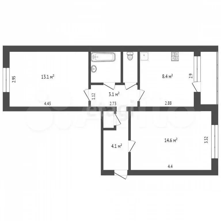 2-к. квартира, 47,8 м, 5/5 эт. - Фото 0