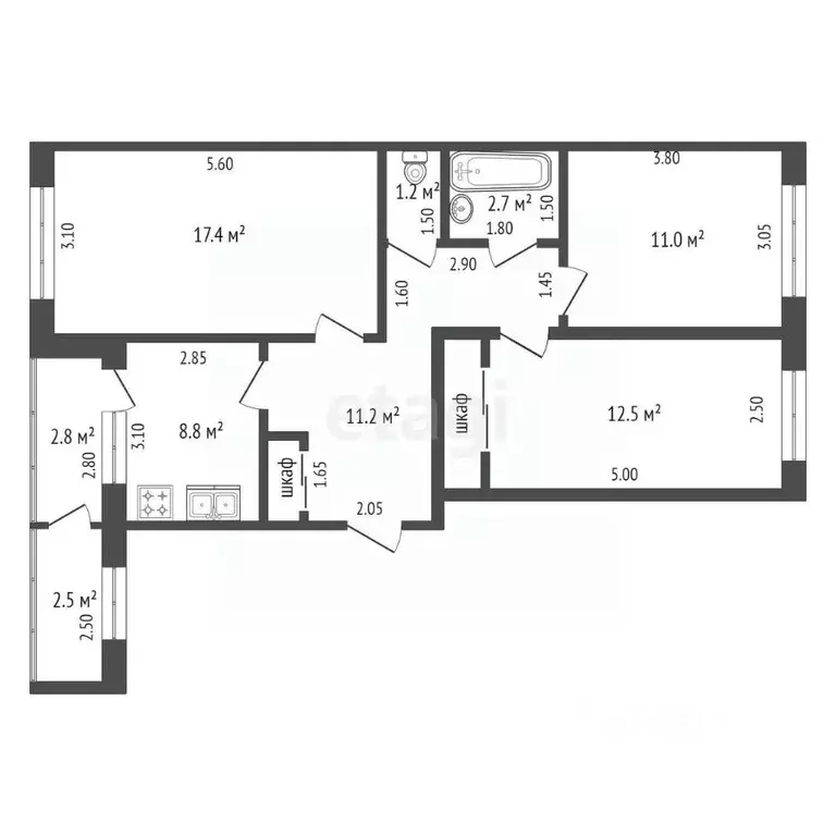 3-к кв. Тамбовская область, Мичуринск ул. Серафимовича, 3 (67.3 м) - Фото 1