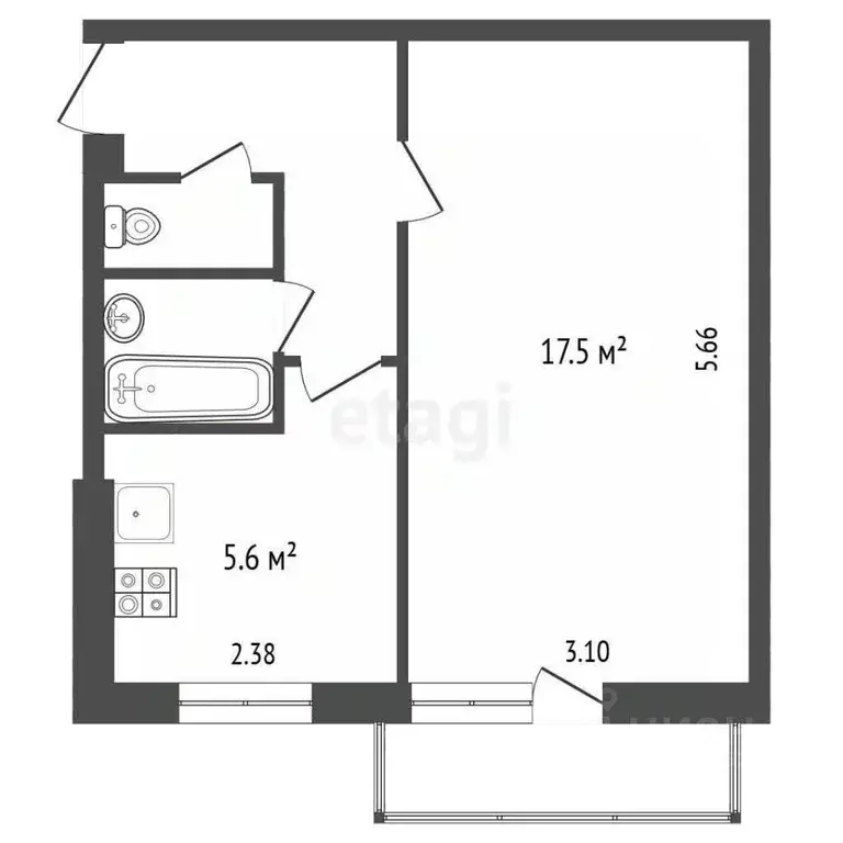 1-к кв. Калужская область, Калуга ул. Валентины Никитиной, 39 (30.7 м) - Фото 2