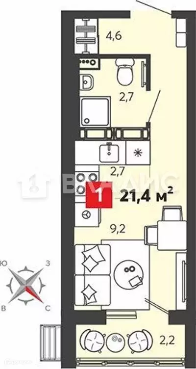 Продаётся квартира-студия, 21.4 м - Фото 1