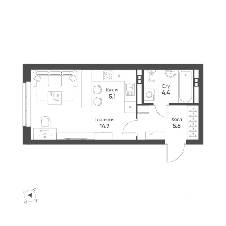 Студия Свердловская область, Екатеринбург Солнечный жилрайон,  (29.8 ... - Фото 1