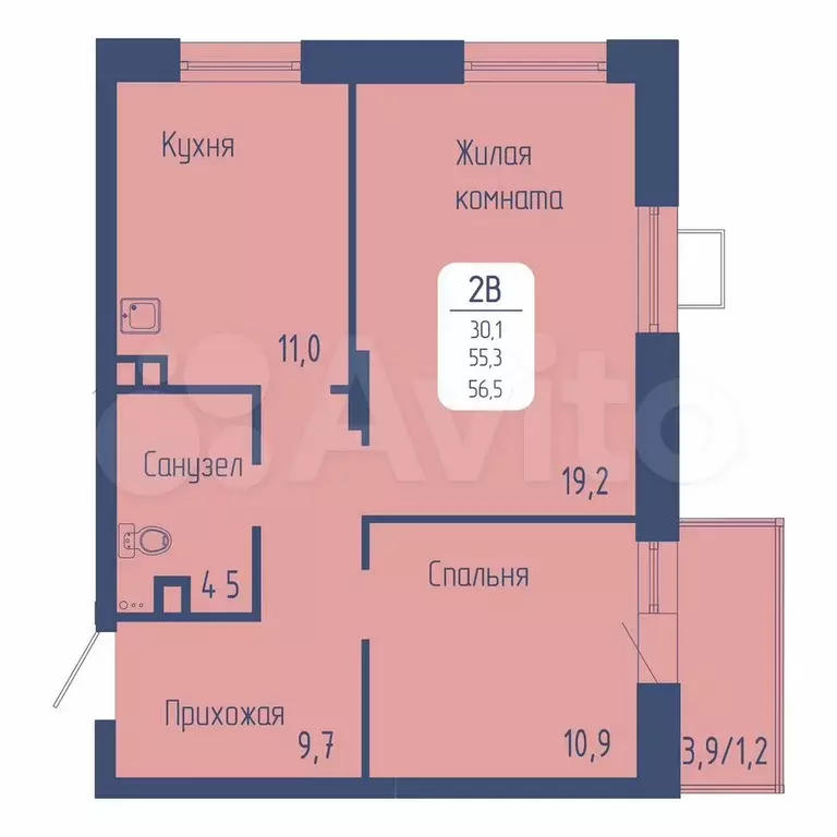 2-к. квартира, 56,5 м, 2/17 эт. - Фото 0