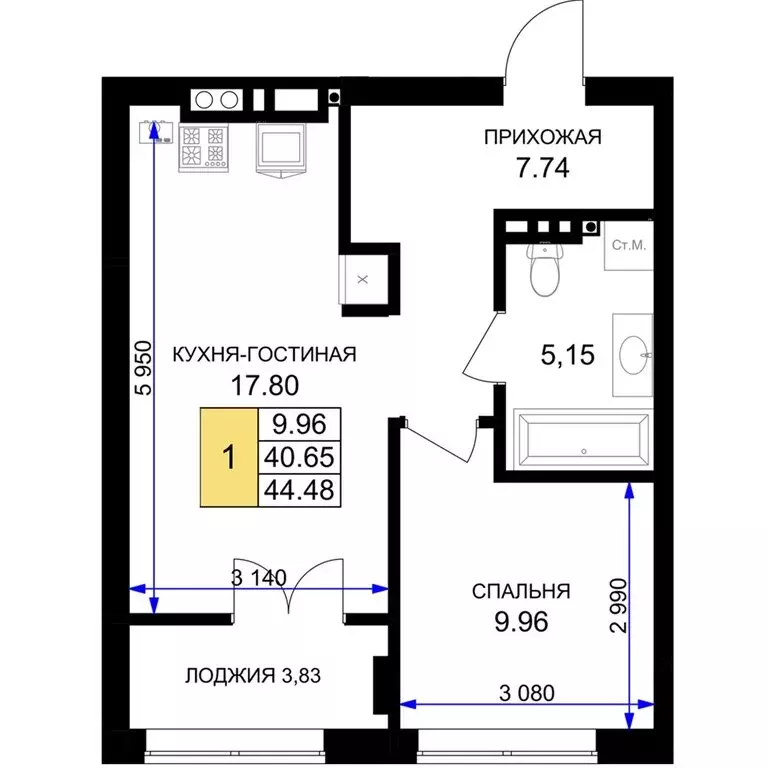 1-комнатная квартира: Гурьевск, жилой комплекс Включи (44.48 м) - Фото 0