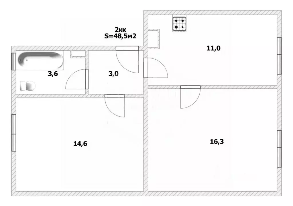 2-к кв. Калининградская область, Калининград просп. Калинина, 3 (48.5 ... - Фото 2