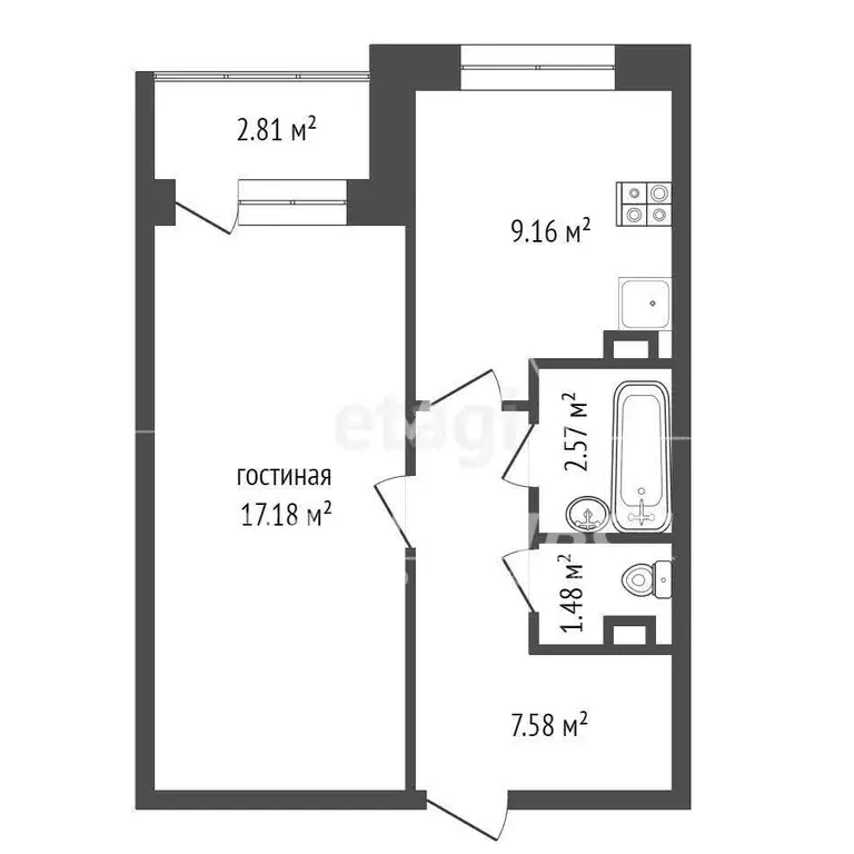 Квартира, 1 комната, 40 м - Фото 2