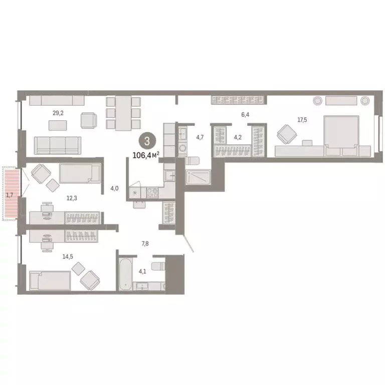 3-комнатная квартира: Новосибирск, Большевистская улица, 66 (106.4 м) - Фото 1