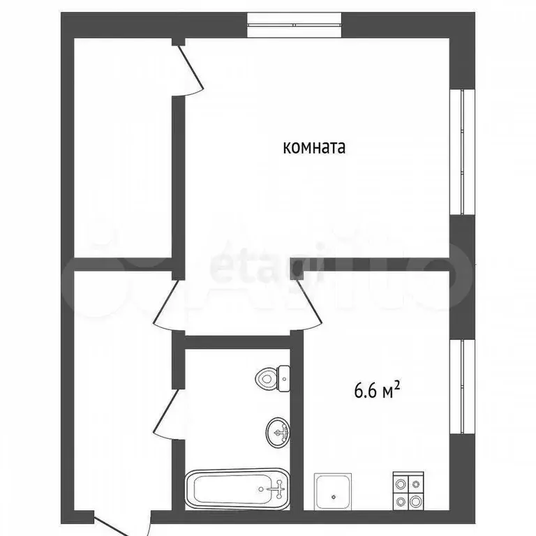 1-к. квартира, 30 м, 1/2 эт. - Фото 0