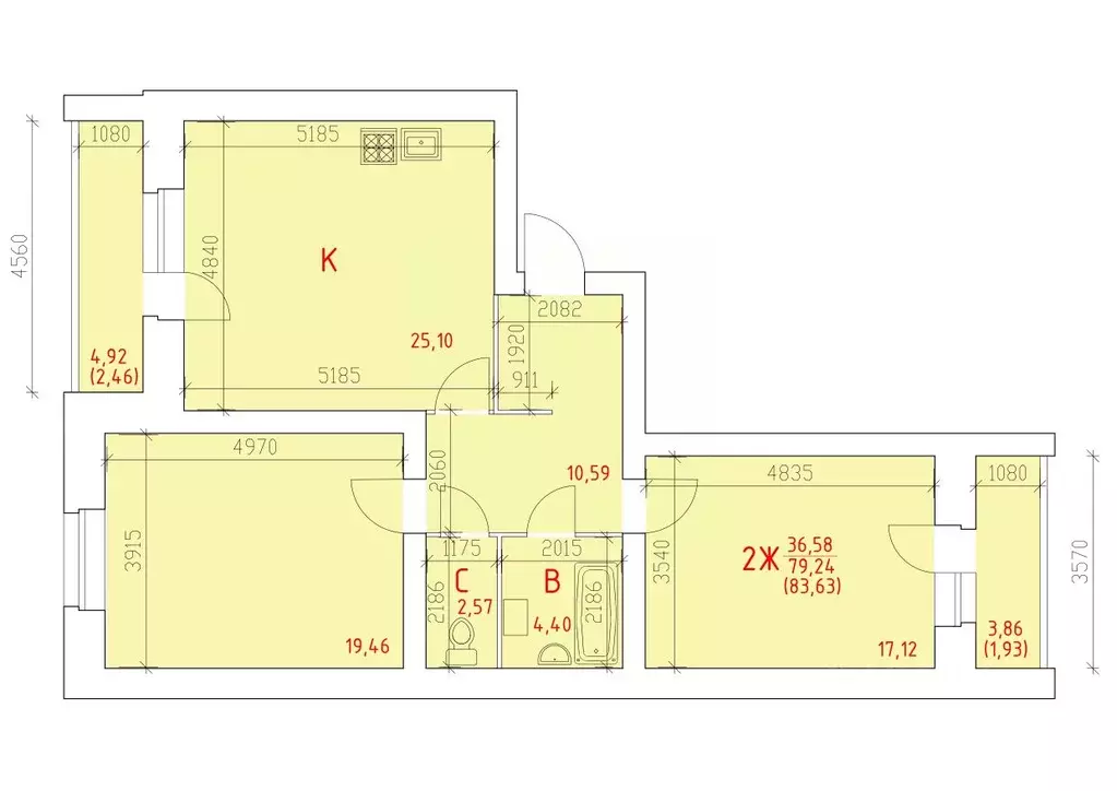 2-к кв. Вологодская область, Череповец 109-й мкр,  (83.63 м) - Фото 0