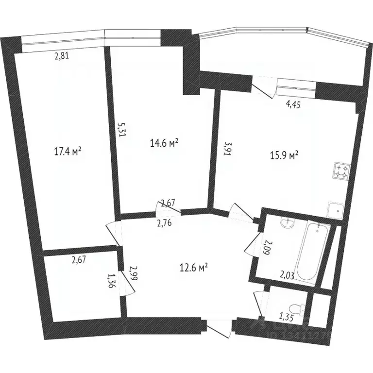 2-к кв. Белгородская область, Белгород Академическая ул., 23а (92.0 м) - Фото 2