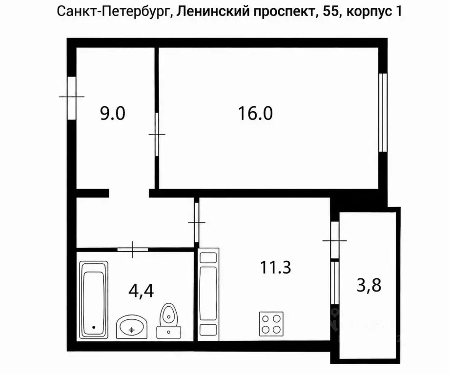 1-к кв. Санкт-Петербург Ленинский просп., 55к1 (40.7 м) - Фото 2