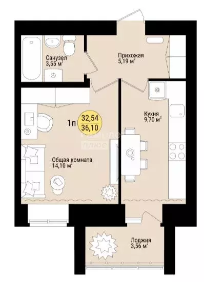 1-комнатная квартира: Республика Марий Эл, городской округ Йошкар-Ола, ... - Фото 1