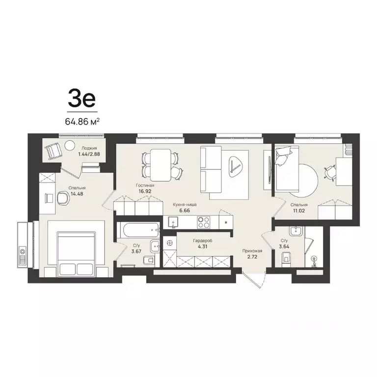 3-к кв. Пермский край, Пермь Уинская ул., 56 (64.86 м) - Фото 1