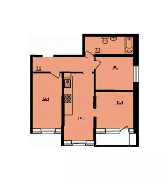 3-к кв. Краснодарский край, Краснодар ул. Евгении Жигуленко, 7 (68.0 ... - Фото 2