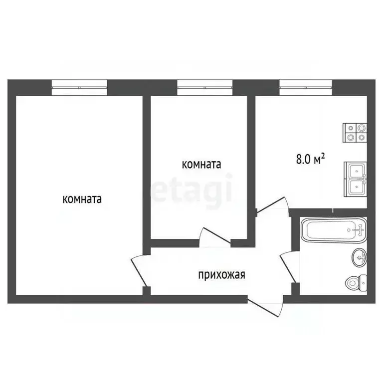 2-к кв. Владимирская область, Муром Пролетарская ул., 19 (49.8 м) - Фото 2