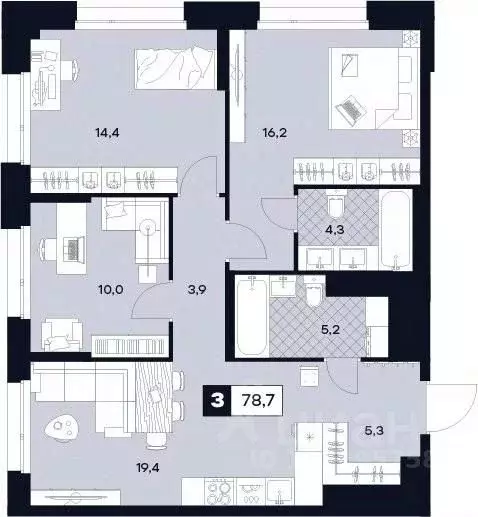 3-к кв. Москва Лодочная ул., 27К2 (78.7 м) - Фото 0