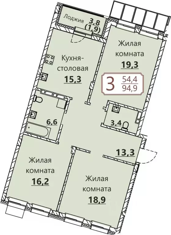 3-к кв. Чувашия, Чебоксары ул. Герцена, поз3 (94.9 м) - Фото 0