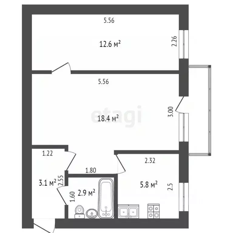 2-к кв. Саха (Якутия), Якутск ул. Дзержинского, 36 (44.0 м) - Фото 0
