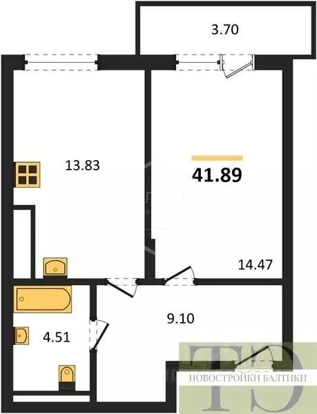 1-к кв. Калининградская область, Гурьевский муниципальный округ, пос. ... - Фото 1