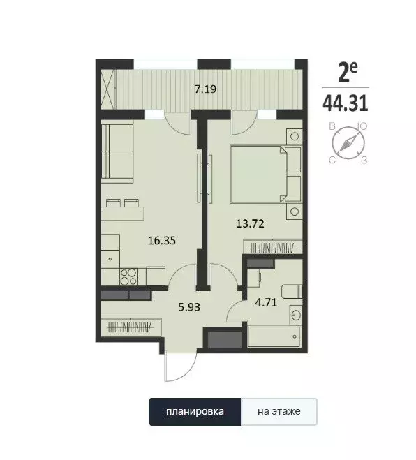 2-комнатная квартира: Курск, Хуторская улица, 33 (44.31 м) - Фото 0