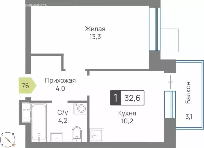 1-комнатная квартира: посёлок Светлые Горы, квартал ... - Фото 1