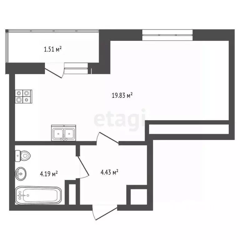Студия Ярославская область, Ярославль ул. Лескова, 44 (29.96 м) - Фото 2