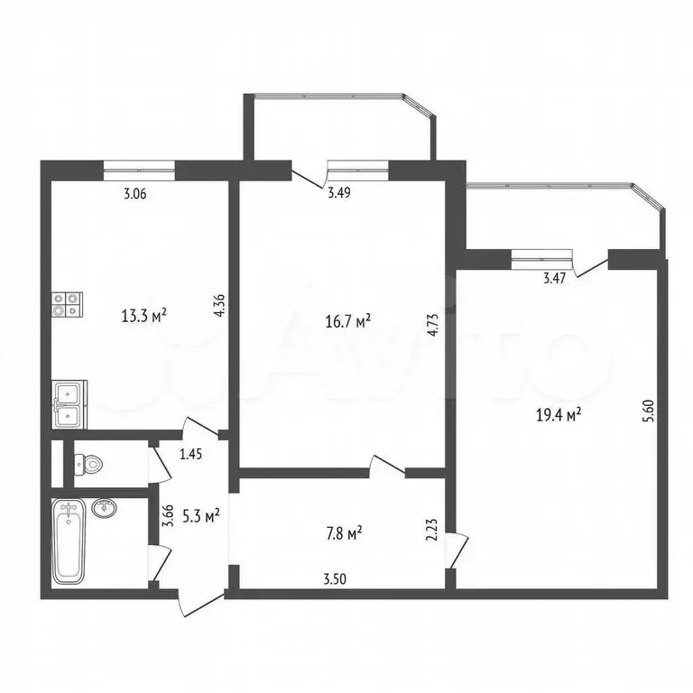2-к. квартира, 64,6 м, 8/9 эт. - Фото 1