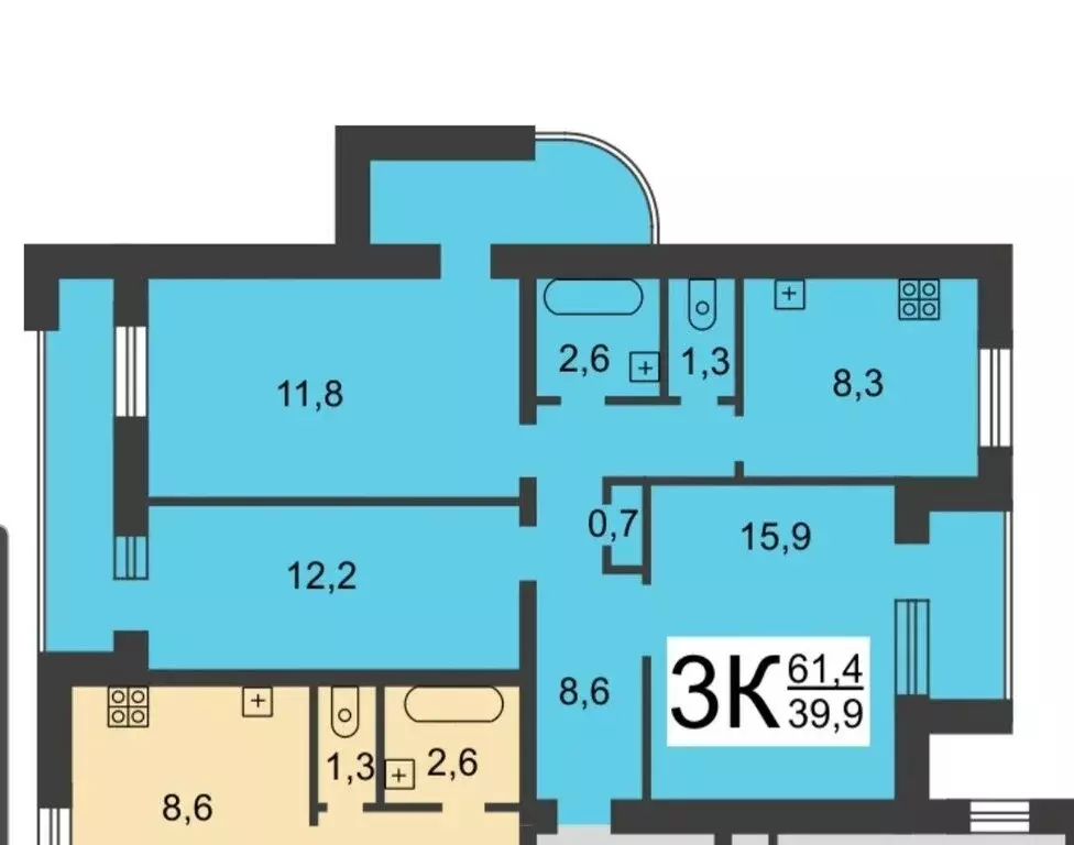 3-комнатная квартира: Нижний Новгород, улица Веденяпина, 1Б (59 м) - Фото 1