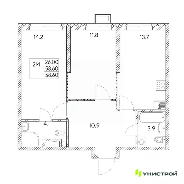 2-к кв. Свердловская область, Екатеринбург Вторчермет жилрайон,  (58.6 ... - Фото 0