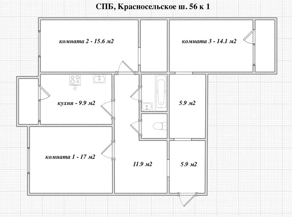 3-к кв. Санкт-Петербург Горелово тер., ш. Красносельское, 56к1 (88.4 ... - Фото 0